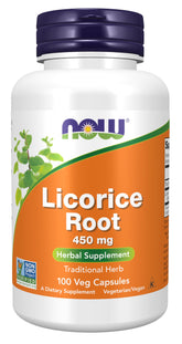 NOW Foods Licorice Root capsules bottle offering traditional herb support for daily wellness.