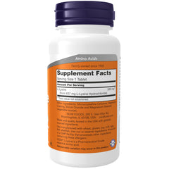 NOW Foods L-Lysine Hydrochloride tablets closeup highlight essential protein production