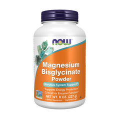NOW Foods Magnesium Bisglycinate Powder bottle shows absorbable form for better uptake.