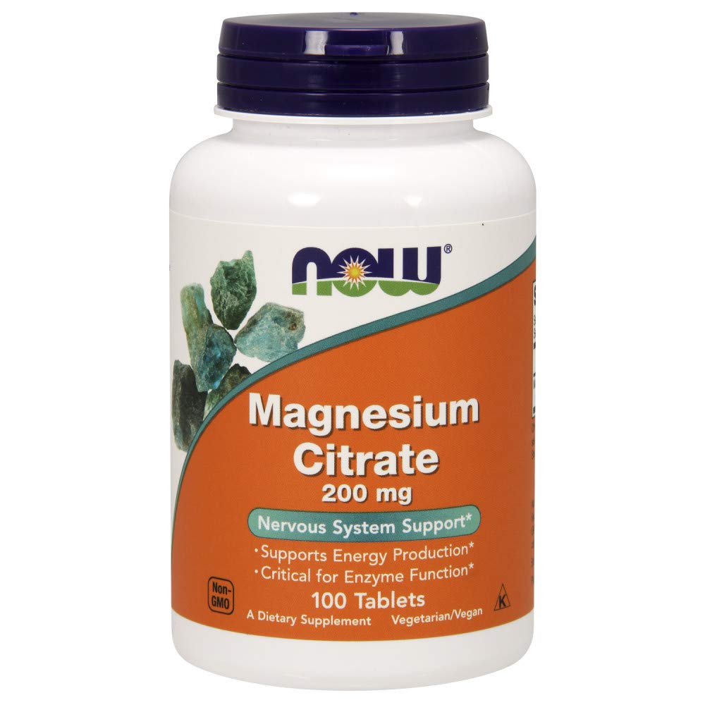 NOW Foods Magnesium Citrate 200 mg tabs bottle front supports daily wellness