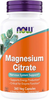 NOW Foods Magnesium Citrate bottle close-up highlighting energy metabolism support