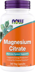 NOW Foods Magnesium Citrate bottle close-up highlighting energy metabolism support