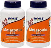 NOW Foods Melatonin 5 mg bottle front showing premium sleep support.