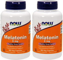 NOW Foods Melatonin 5 mg bottle front showing premium sleep support.