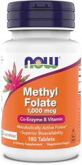 NOW Foods Methyl Folate 1,000 mcg tablet bottle close-up for daily wellness.