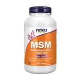 NOW Foods MSM 1500mg bottle showing tablets for joint support and cartilage health.