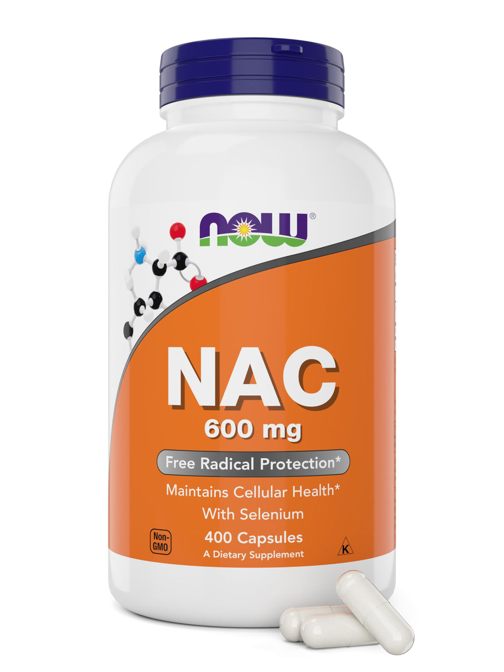 NOW Foods NAC 600 mg bottle closeup for daily supplement routine
