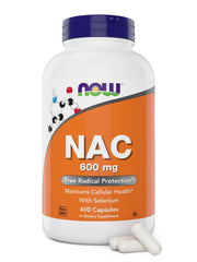 NOW Foods NAC 600 mg bottle closeup for daily supplement routine
