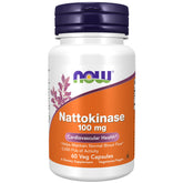 NOW Foods nattokinase bottle front with 60 vegan capsules supporting normal blood flow