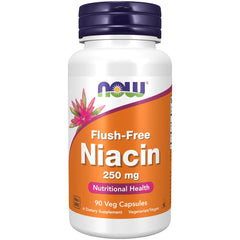 NOW Foods Niacin 250 mg bottle front view; supports daily B-3 intake
