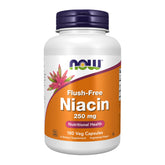 NOW Foods Niacin 250 mg bottle displaying the flush-free B-3 option for daily support.