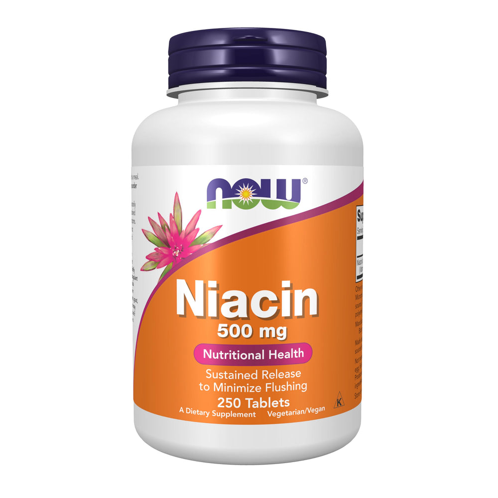 Now Foods Niacin 500 mg bottle front shows packaging and label details for easy purchase