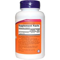NOW Foods Niacinamide capsules closeup with label visible for non-flush B-3 supplementation