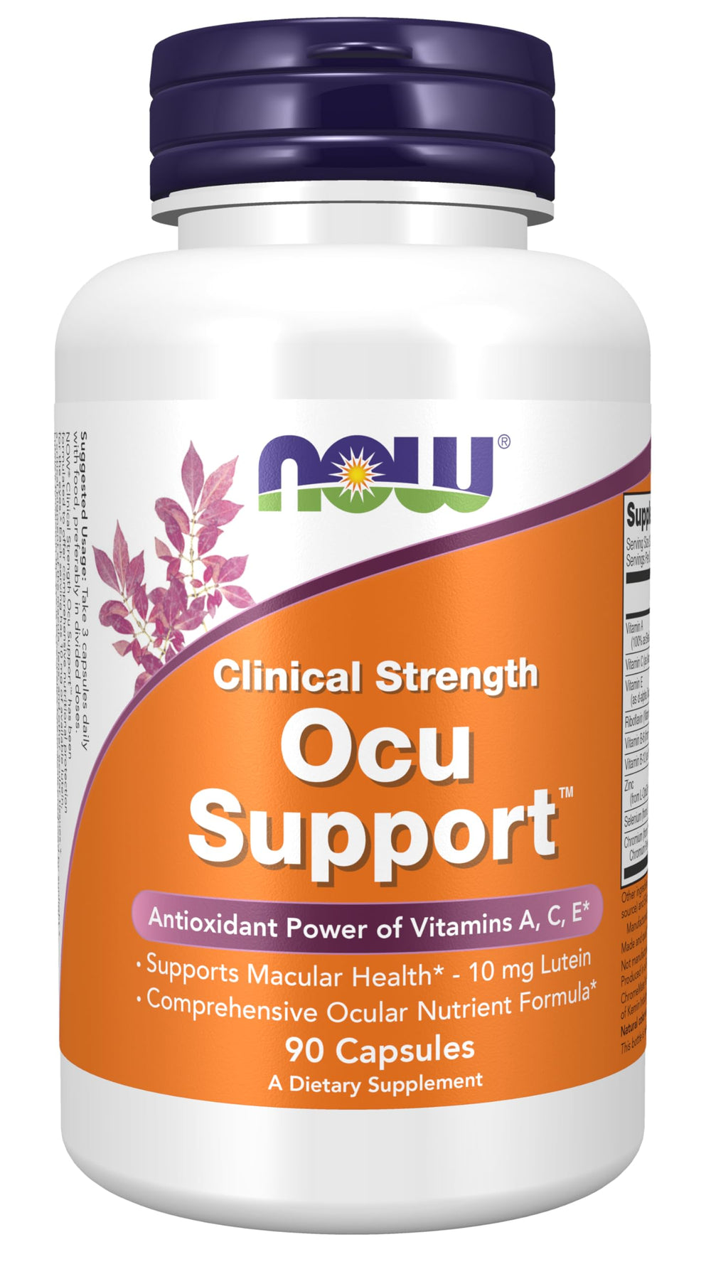 NOW Foods Ocu Support bottle with 90 vegetarian capsules for eye health