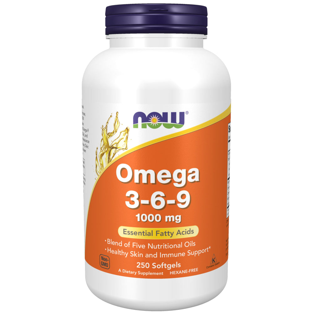 NOW Foods Omega 3-6-9 bottle front view for daily wellness.