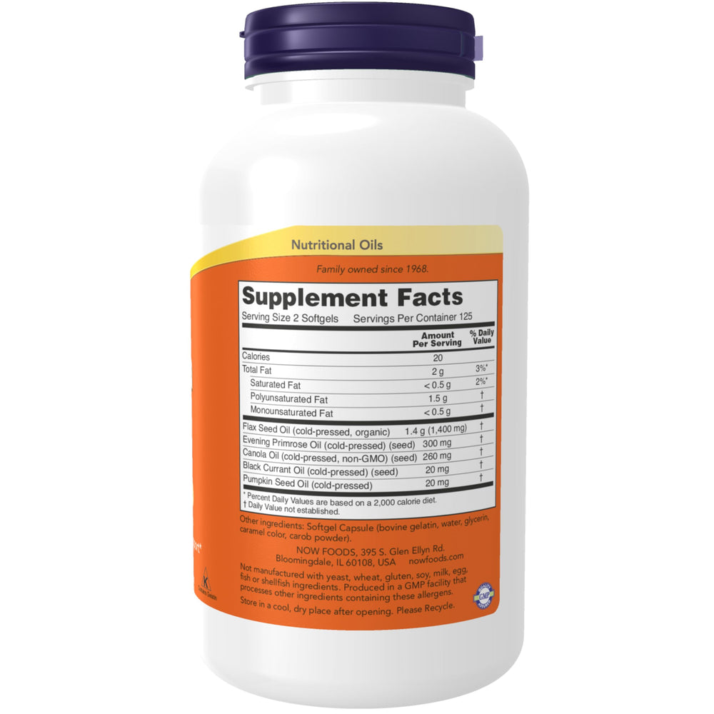 NOW Foods Omega 3-6-9 capsules close-up showing softgels.