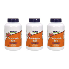 NOW Foods Pantothenic Acid 500 mg bottle with capsules; supports everyday energy metabolism.