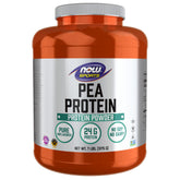 NOW Foods Pea Protein bottle shows unflavored powder for post-workout shakes.