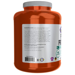 NOW Foods Pea Protein ingredients panel reveals non-GMO plant-based isolate.