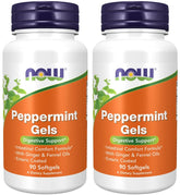NOW Foods Peppermint Gels bottle shows enteric coating for targeted digestive support.