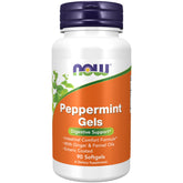 NOW Foods Peppermint Gels bottle with enteric coating for digestive comfort.