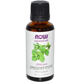 NOW Foods Peppermint Oil bottle front showing label for refreshing aroma diffusion