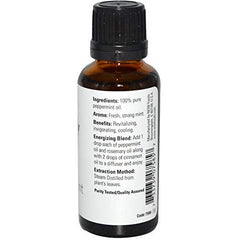 NOW Foods Peppermint Oil close-up label highlighting purity and topical use readiness