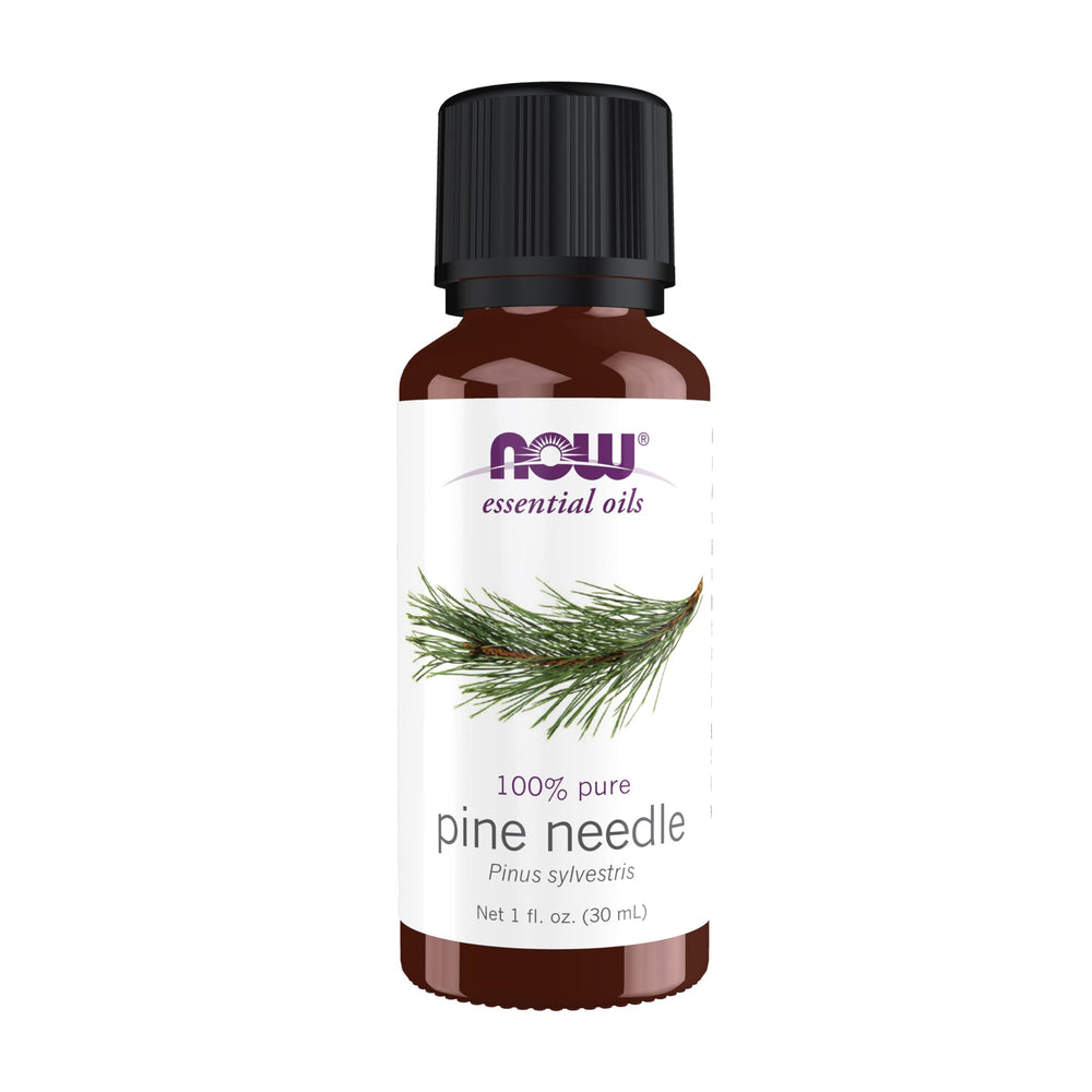 NOW Foods Pine Needle Oil bottle for purified aromatherapy sessions.