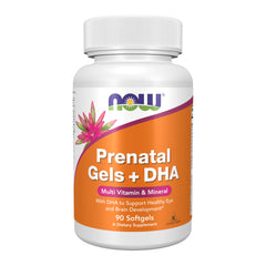 NOW Foods Prenatal Gels + DHA bottle shows 250 mg DHA per serving