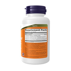 NOW Foods Probiotic-10 bottle pour illustrating daily intake for temporary digestive balance.
