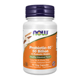 NOW Foods Probiotic-10 bottle front view highlighting 50 Billion CFU potency for digestion