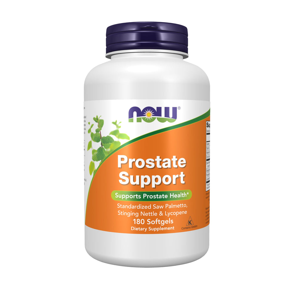 NOW Foods Prostate Support bottle with softgels for daily wellness.