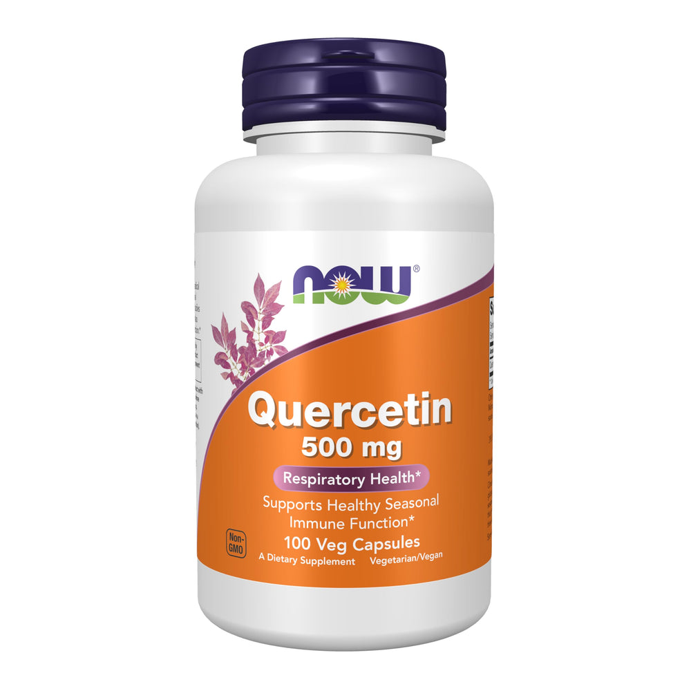 NOW Foods Quercetin 500mg bottle with label and potential seasonal immune support