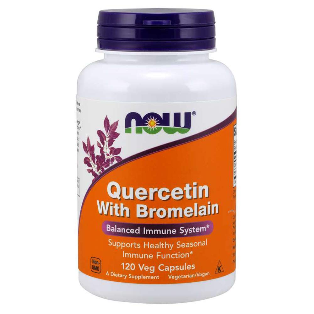 NOW Foods Quercetin with Bromelain veggie caps, potential support for immune response.