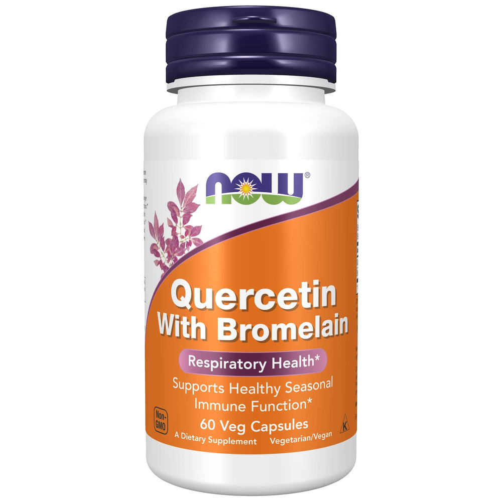 NOW Foods Quercetin with Bromelain bottle showing label for immune and respiratory support