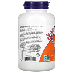 NOW Foods Red Yeast Rice label highlights product strength and serving details for informed use.