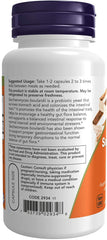 Now Foods Saccharomyces boulardii capsules closeup emphasizes durable capsules for gut-friendly probiotic.
