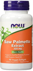 NOW Foods Saw Palmetto Extract bottle displaying 320 mg capsules for prostate support.
