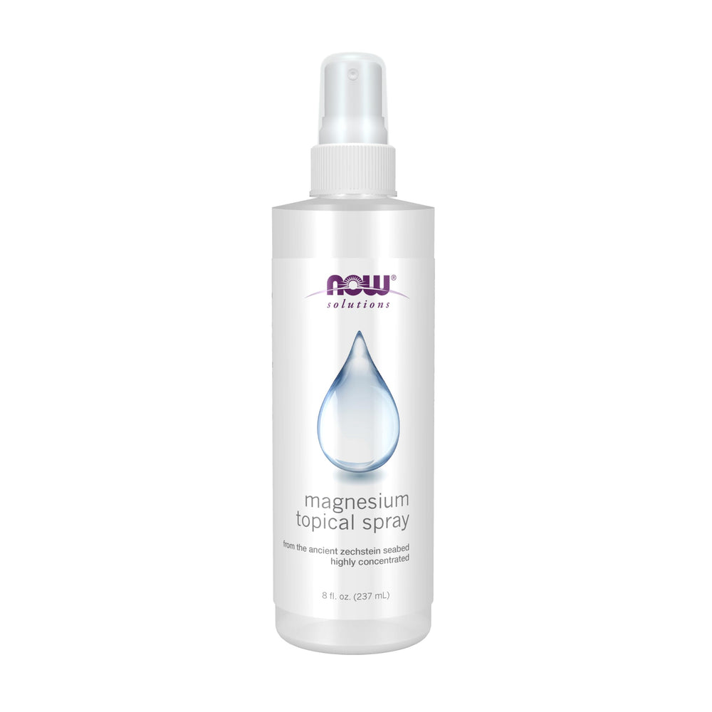 NOW Foods Solutions Spray Tópico de Magnesio, frasco, aplicación rápida para absorción cutánea.