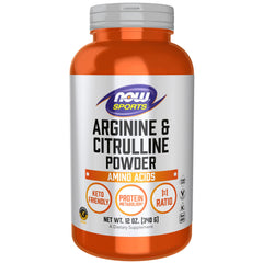 NOW Foods Sports Arginine Citrulline powder bottle showing 1:1 ratio for training
