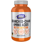 NOW Foods BCAAs capsules bottle front suggesting muscle recovery after workouts