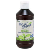 NOW Foods Stevia Extract Organic 8 oz bottle shows zero-calorie sweetness for beverages.