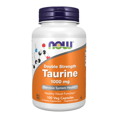 NOW Foods Taurine 1000 mg bottle label highlighting double strength formula