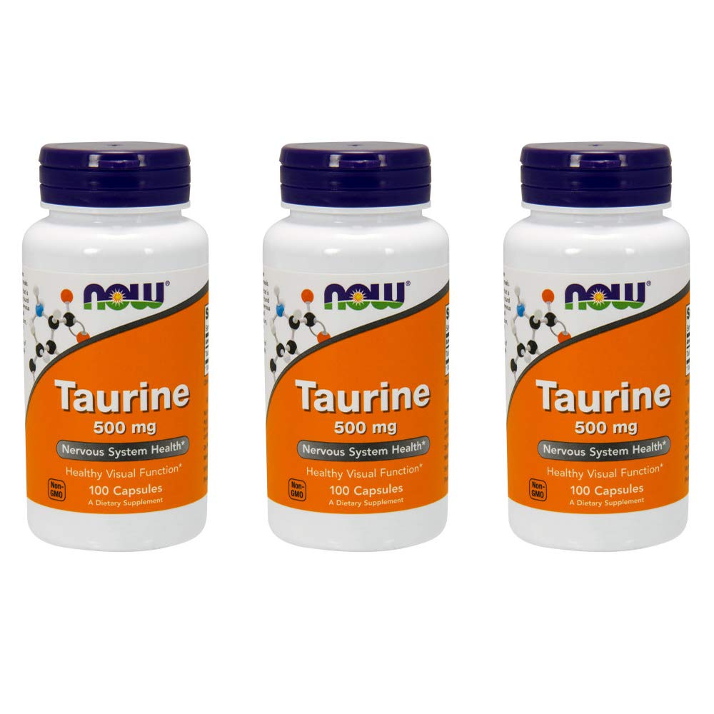 NOW Foods Taurine 500mg bottle supports bile salt formation and membrane stability.