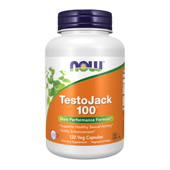 NOW Foods TestoJack 100 bottle label showing the formula for healthy sexual activity.
