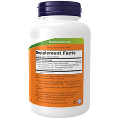 NOW Foods Turmeric Curcumin bottle front view emphasizing turmeric root extract