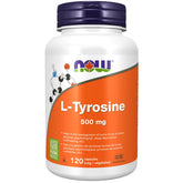 NOW Foods L-Tyrosine 500 mg capsules in bottle for daily mental clarity