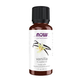 NOW Foods Vanilla Oil bottle with jojoba base for soothing aromatherapy.