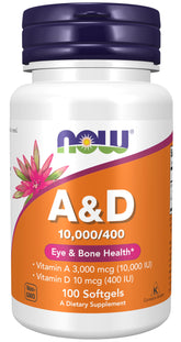 NOW Foods Vitamin A and D bottle front view with label for easy reference