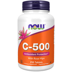 NOW Foods Vitamin C-500 with Rose Hips bottle ready for daily antioxidant support